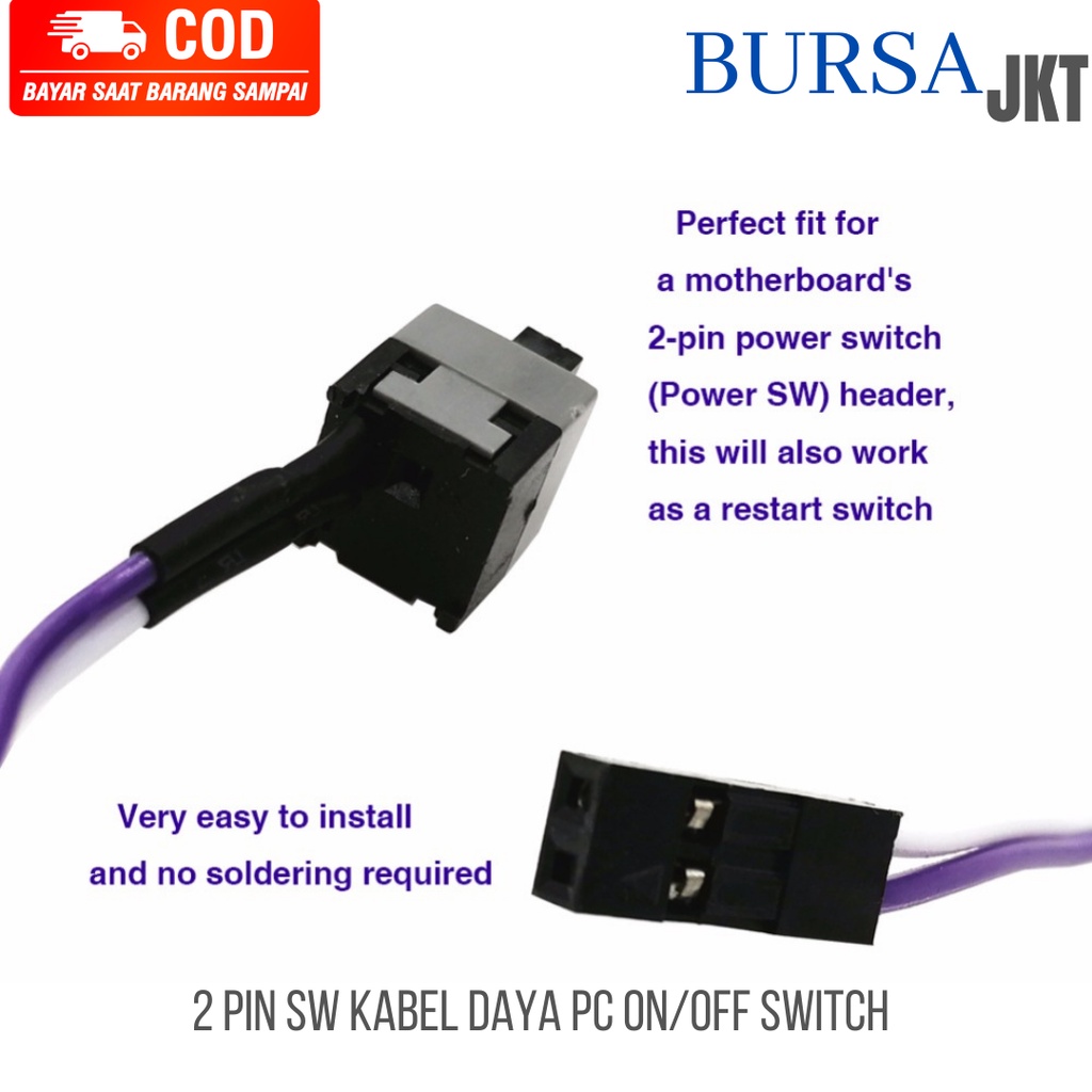 KABEL DAYA POWER RESET ON / OFF SW PC KOMPUTER 2 PIN 58 CM