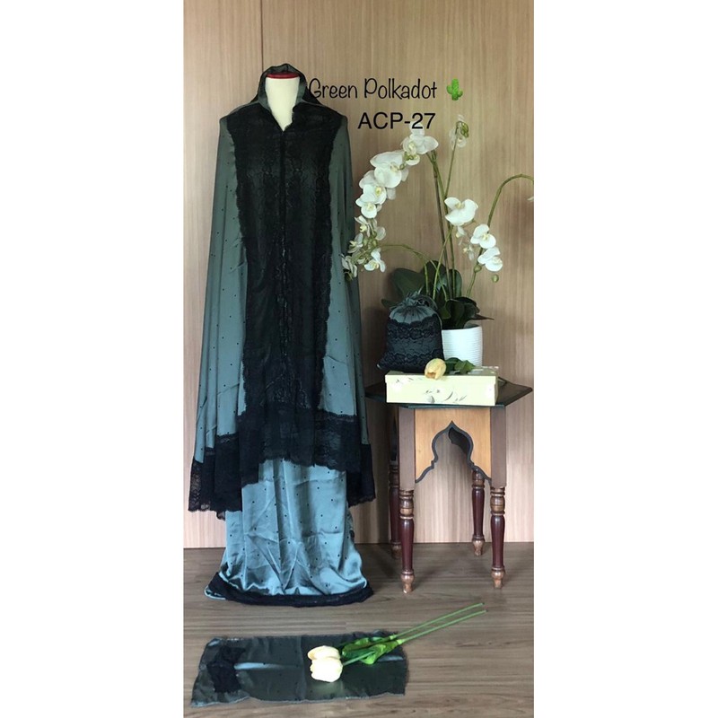 Mukena Silk Premium Rubiah - GREEN POLKADOT •ACP-27