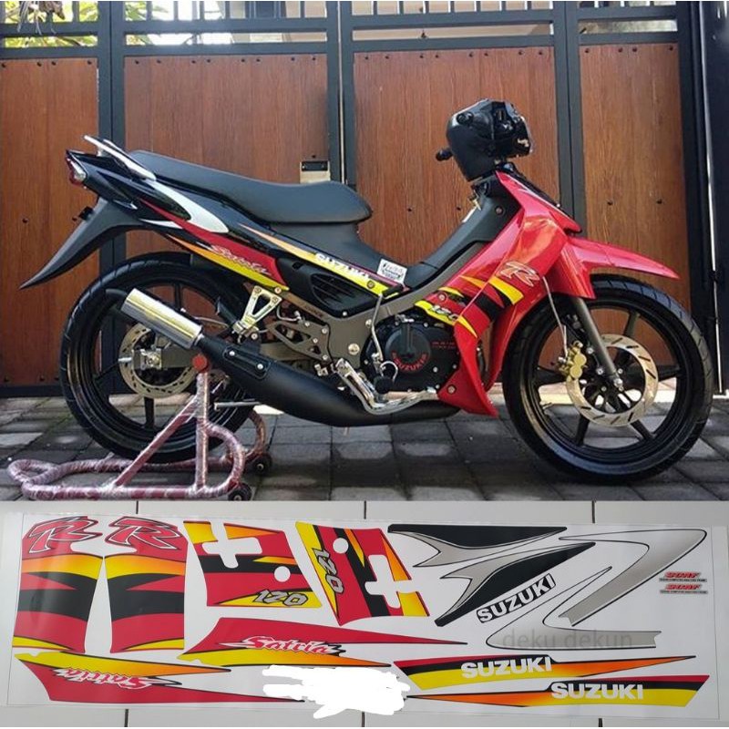 striping sticker satria hiu merah hitam