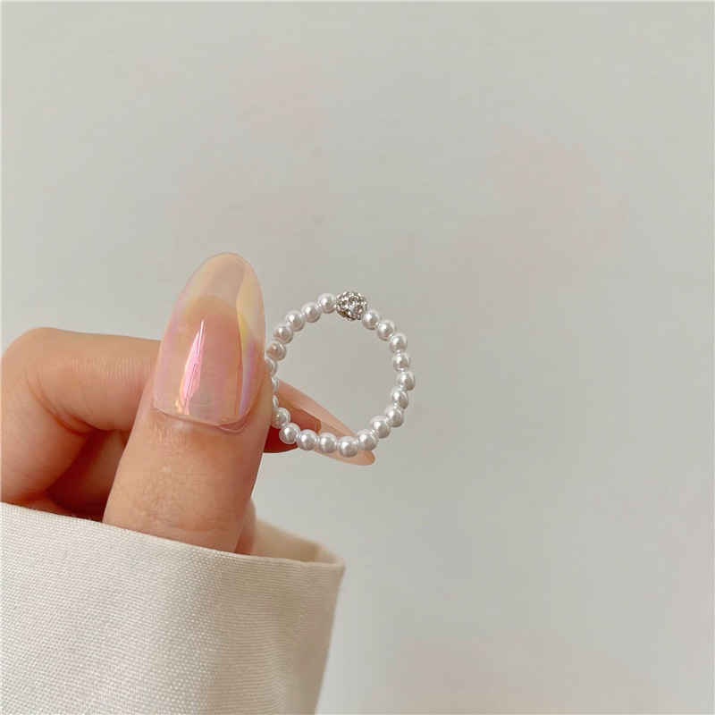 Cincin Manik-Manik Mutiara Berlian Imitasi Gaya Vintage Minimalis Untuk Wanita