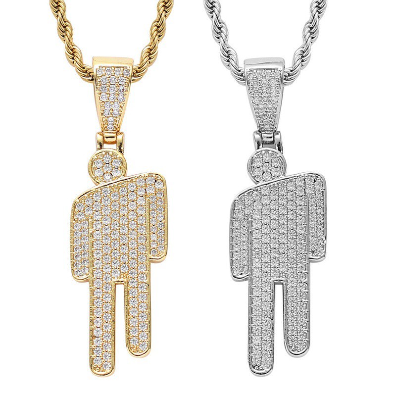New Europe and the United States Billie Eilish with a tilted head pendant full of zircon hiphop hiphop necklace
