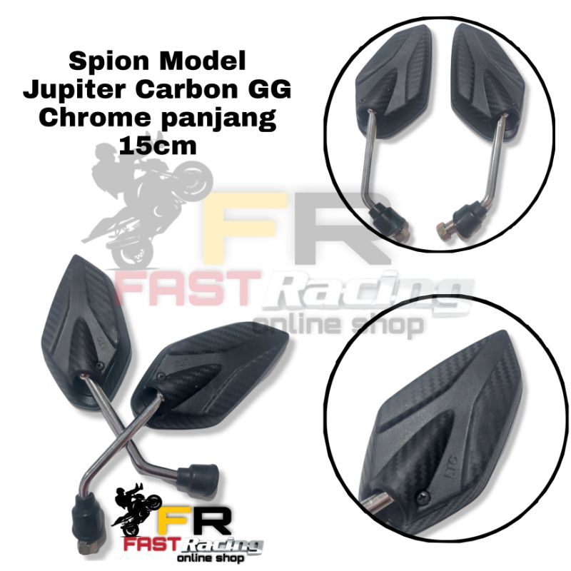 Spion Standar Yamaha Model Jupiter Z Carbon Dop Gagang Chrome panjang Tangkai 15Cm