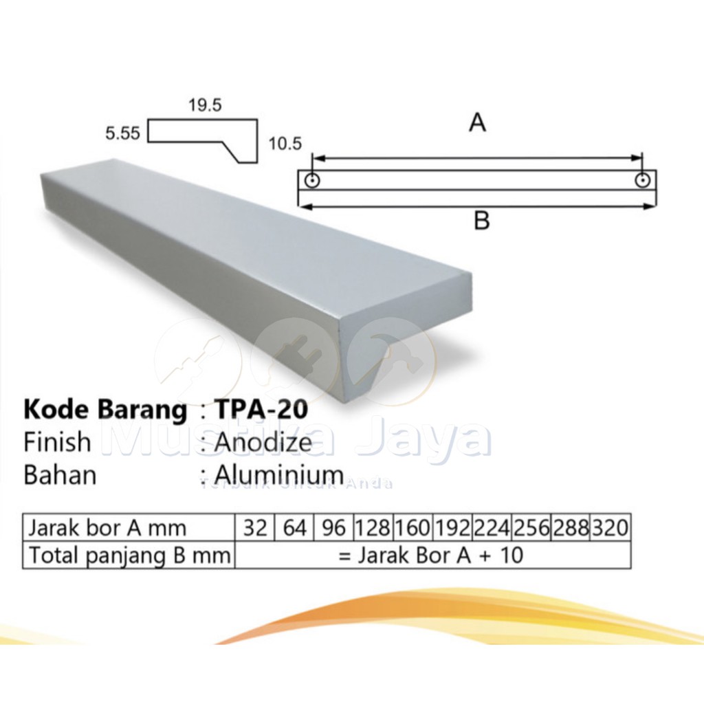 Handle Tarikan Lemari Laci Stainless Alumunium Huben TPA 20 Murah