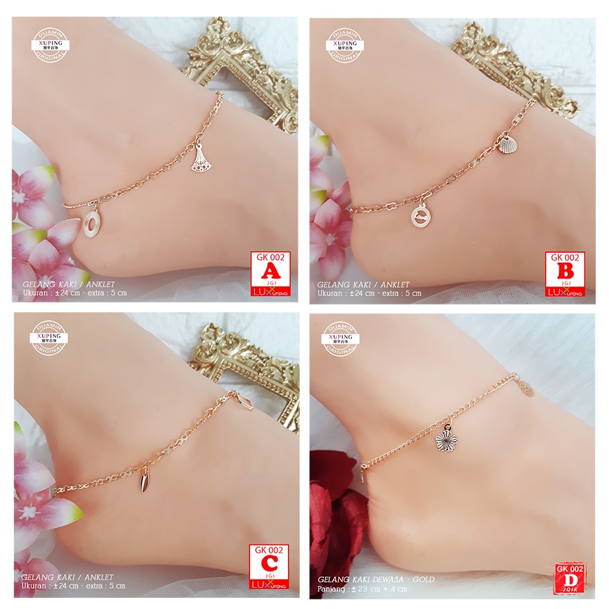 GK 002 Gelang Kaki Xuping Premium Perhiasan Emas Imitasi Wanita Dewasa Aksesoris Kaki Anklet Gold Xuping Ori Luxx Xuping