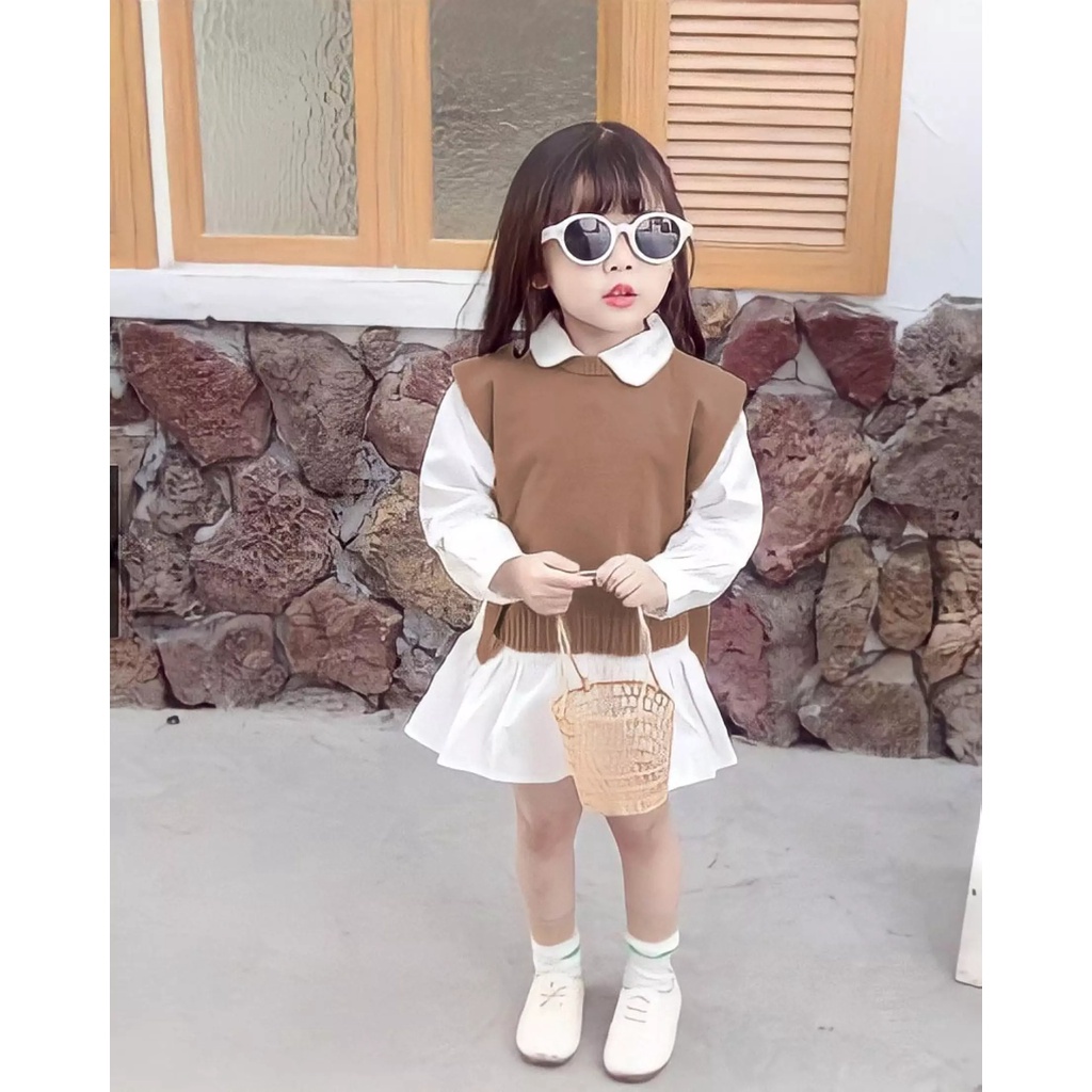 Andin Vest Rompi Rajut Anak Perempuan | Vest Rajut Tali Samping | Vest Anak Korea | Rompi Rajut Anak