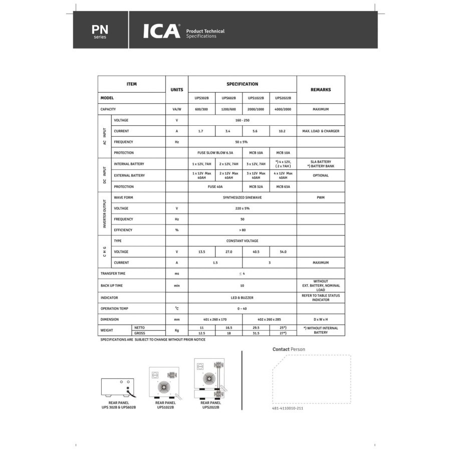 UPS ICA PN602B 1200VA 600WATT 600w - 602B 1200 VA 24 V R