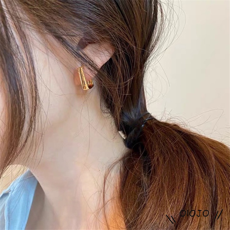 1 Pasang Kancing Telinga Persegi Berlapis Emas Aksesoris Fashion Desain Gaya Logam Keren - ol