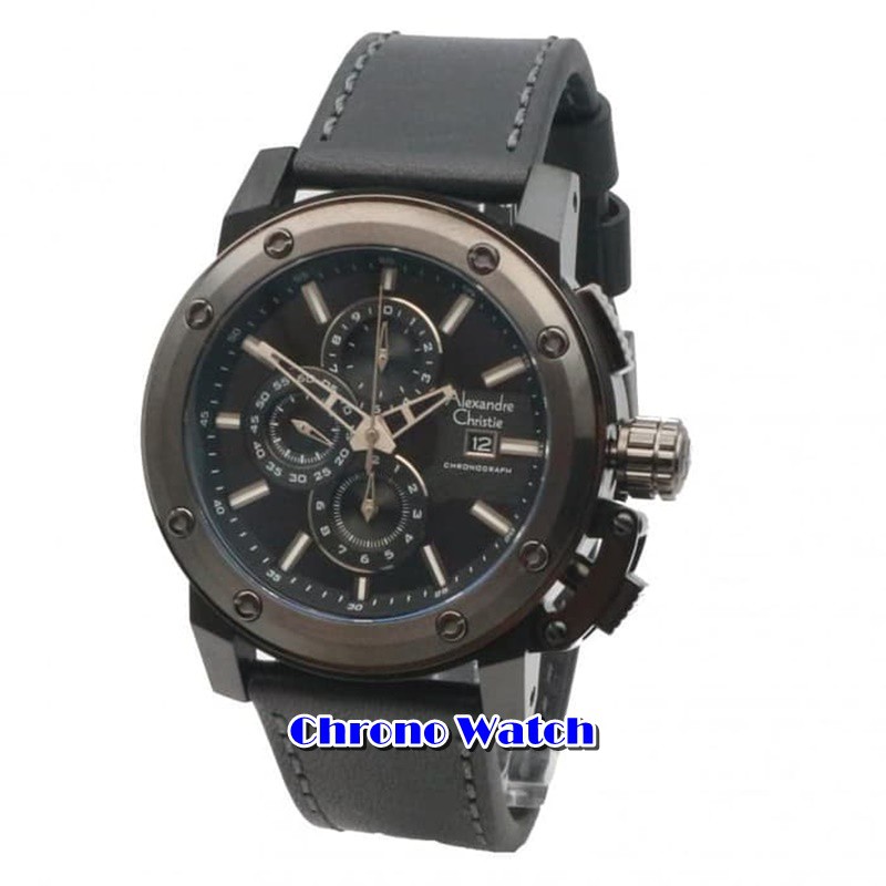 Jam Tangan Kulit Pria Alexandre Christie AC 6519 Black Gray / Jam Tangan Pria Original AC 6519 MC