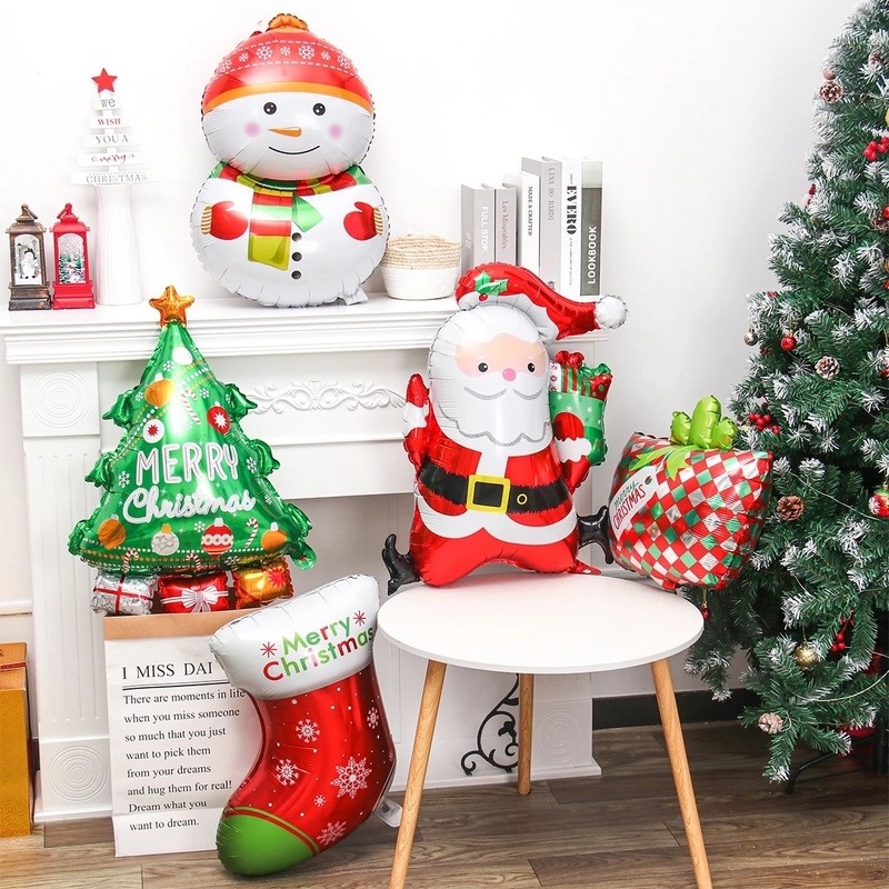 Balon Foil Desain Kartun Santa Claus Snowman Elk Ukuran Besar Untuk Dekorasi Natal