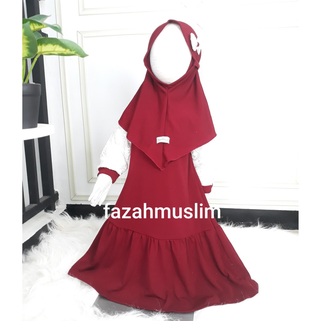 Gamis bayi perempuan baju muslim aqiqah baby, dress pesta gaun brukat set hijab fazah muslim