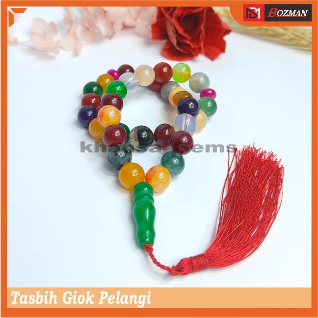 TASBIH BATU GIOK NATURAL PELANGI DIM 10MM ISI 33 BUTIR AKSESORIES PERLENGKAPAN IBADAH SHOLAT DZIKIR FASHION MUSLIM