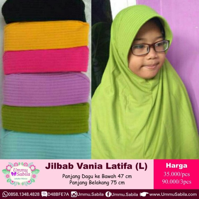 Grosir Jilbab Anak Vania Latifa (L) / Jilbab Anak SD Polos 10-15 Tahun