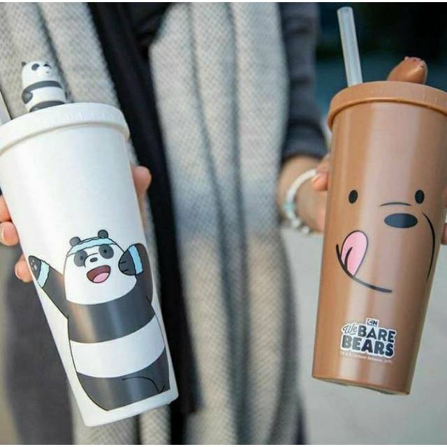 MINISO WE BARE BEARS WATER BOTTLE WITH STRAW/BOTOL MINUM KARAKTER WBB