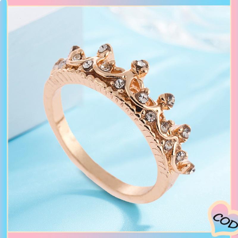 COD❤️ Bentuk Mahkota Fashion Ratu Temperamen Hollow Out Micro Diamond Engagement Wedding Ring-A.one