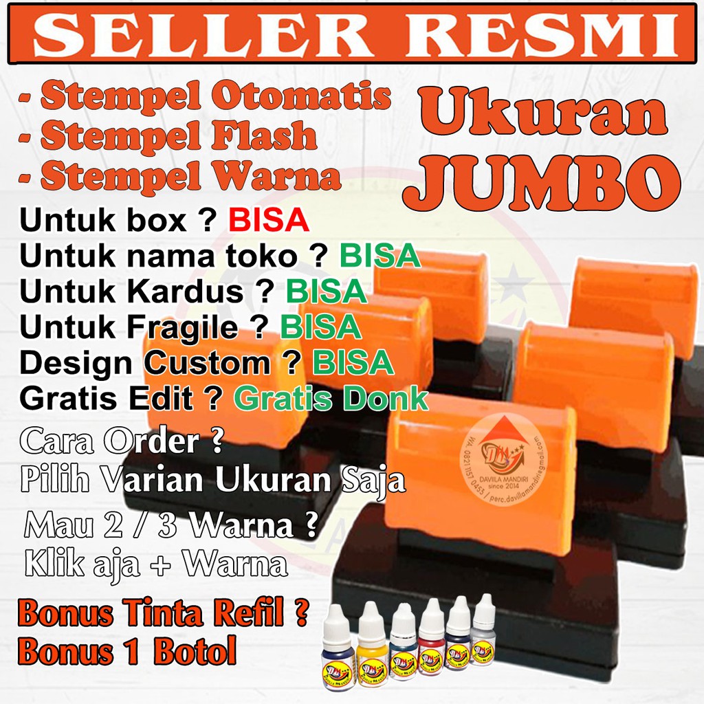 

STEMPEL OTOMATIS JUMBO / STEMPEL KARDUS / STEMPEL FRAGILE gratis tinta refil