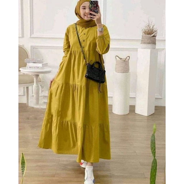 Kirania midi dress premium bahan rayon / dress polos / dress busui / Fashion muslimah