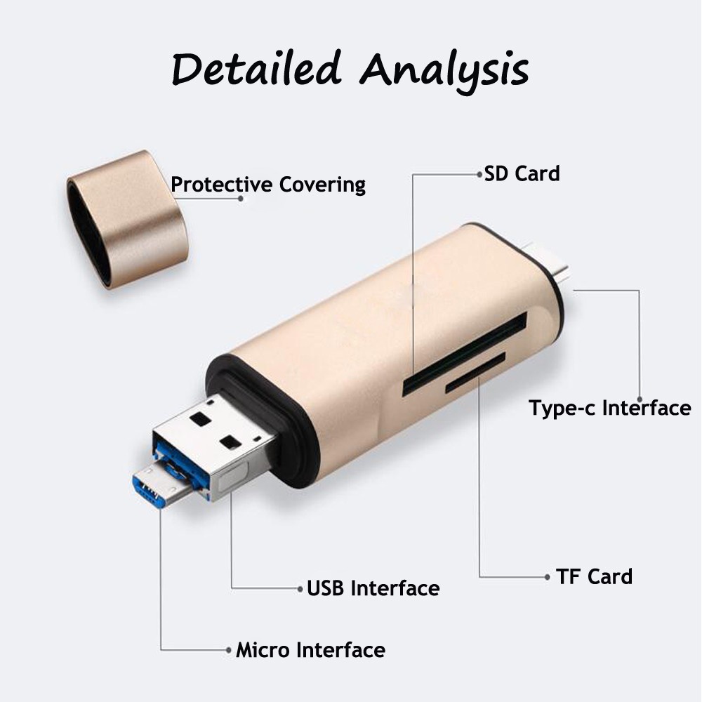 Crouch OTG 3 in 1 Smart Card Reader USB 3.0 Type C Combo - US170 - Golden