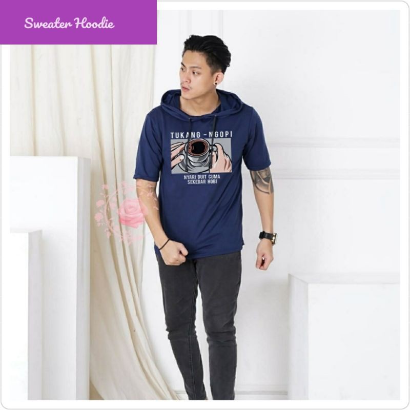 Baju pria ponco maroon Sweater hoodie cowok remaja murah tukang ngopi gb