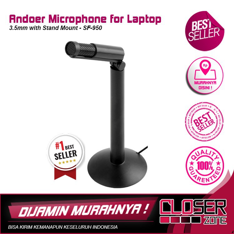 Andoer Microphone for Laptop 3.5mm with Stand Mount SF-950 Black Grab Medan