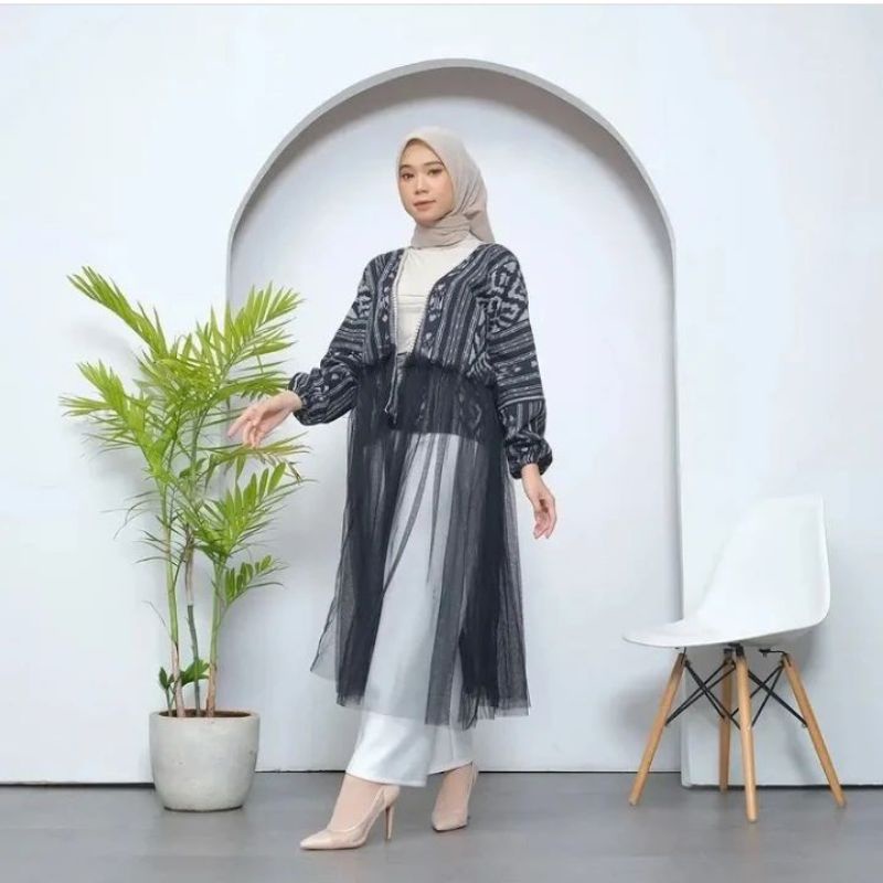 outer wanita baju tenun kombinasi tile baju wanita cassual elegan