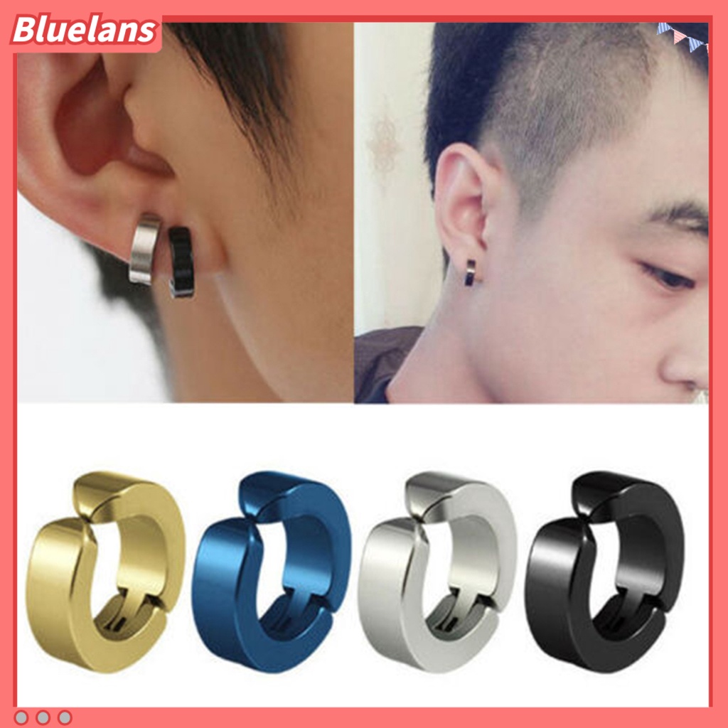 Bluelans 1Pc Men Titanium Steel Round Non-Pierced Ear Cuff Clip Earring Pendant Club