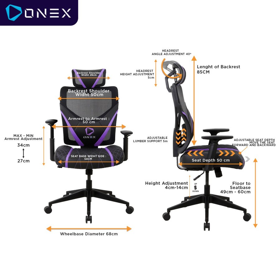 Kursi Gaming ONEX GE300 Premium Quality Mesh Gaming Chair Kursi-Violet