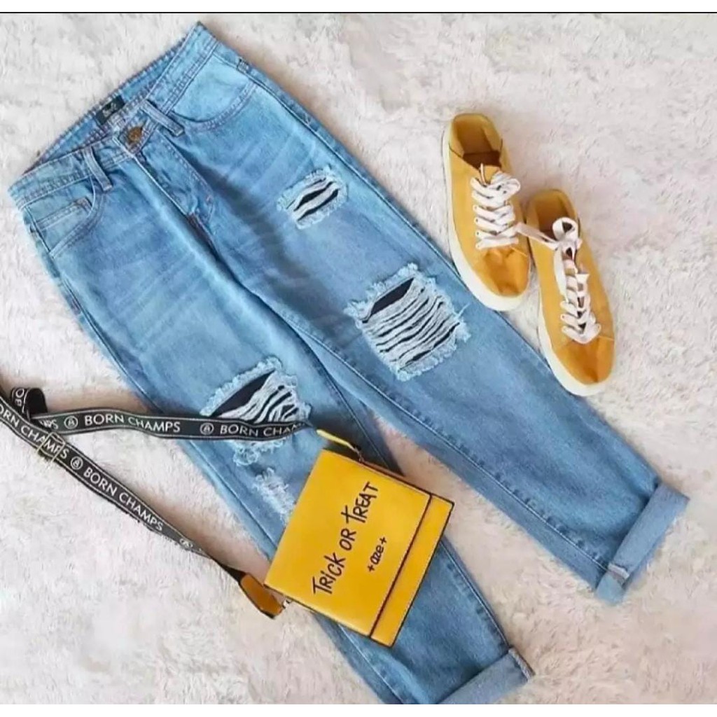 BISA COD (SIZE 27-34) CELANA JEANS PREMIUM BOYFREND SOBEK LAPIS