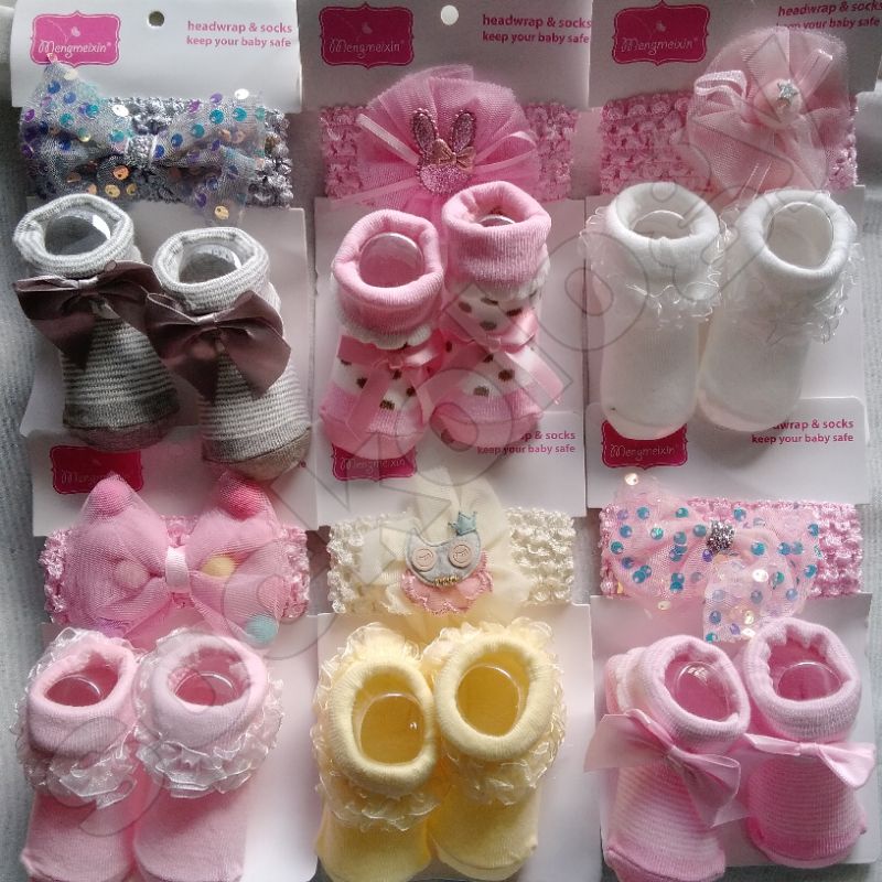 Kaos kaki bayi + bando (1set)(min 3pcs @17.500) Baby girl newborn sock headband