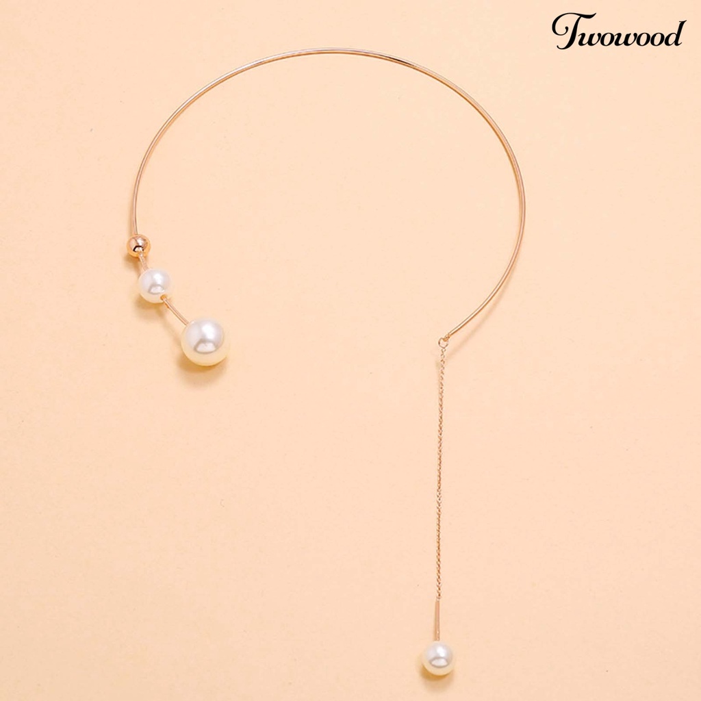 Twowood Choker Necklace Long Tassel Faux Pearls Jewelry Exaggerated Exquisite Necklace Jewelry Gift