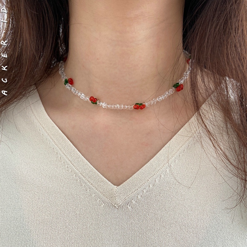 Kalung Choker Rantai Manik-Manik Cherry Untuk Wanita