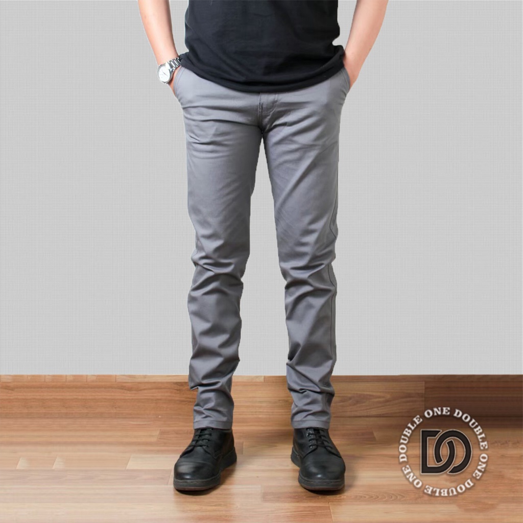 DOUBLE ONE - Celana Chino Panjang Slimfit Mocca / Celana Chino Stretch / Celana Panjang Pria / Celana Chino Premium