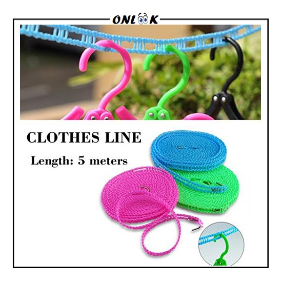 ONLOOK  COD Tali Jemuran Pakaian Praktis 5 METER Gantungan Baju Clothes Line + Hook