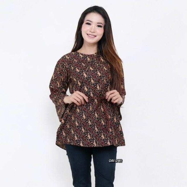 Batik Wanita Blus Couple Kemeja Pendek Pria Sogan Murah - Blouse Batik