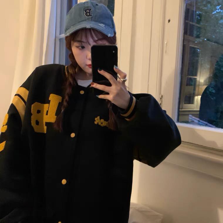 LB BLACK 93 VARSITY JACKET OVERSIZE PRIA WANITA SWEATER BASEBALL FASHION TERKINI CASUAL FASHION FLEECE TEBAL