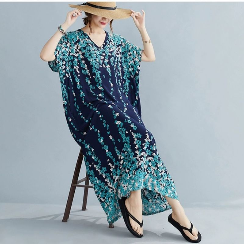 MDLV ~ 91004# Homewear Maxi Blue Dress Maxi Bigsize Oversize Fashion Import