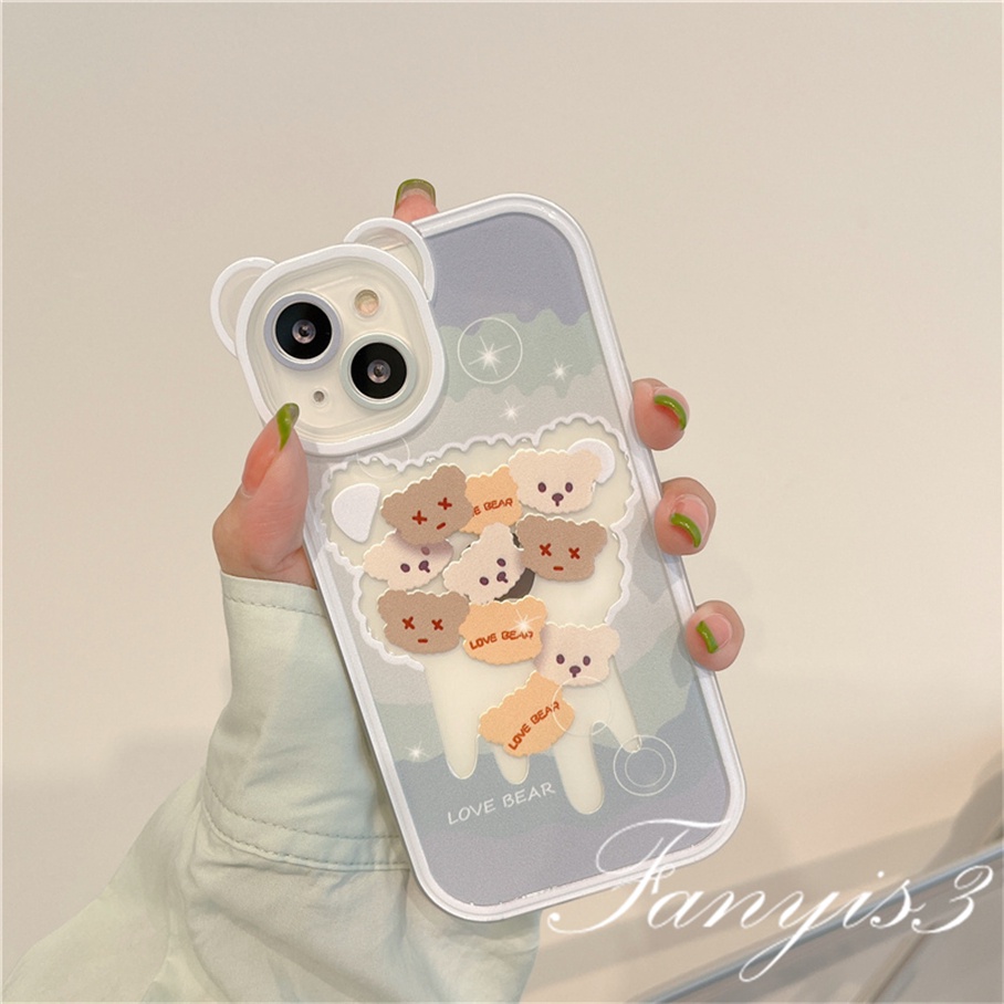 Compatible For iPhone 14 13 12 11 Pro Max X XR Xs Max 8 7 6 6s Plus SE 2020 Soft Case Pelindung Desain Kartun Kepala Beruang Untuk