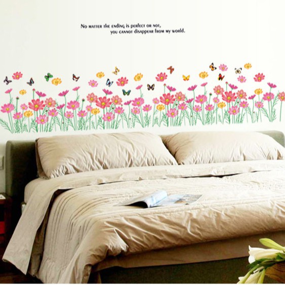 RELIZA WALLSTICKER RUMPUT BUNGA PINK KUPU KUPU WALL STIKER / STIKER DINDING AY870