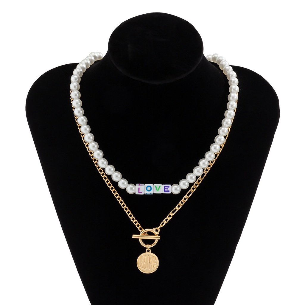 Kalung Mutiara Akrilik Desain Tulisan LOVE Gaya Eropa Dan Amerika