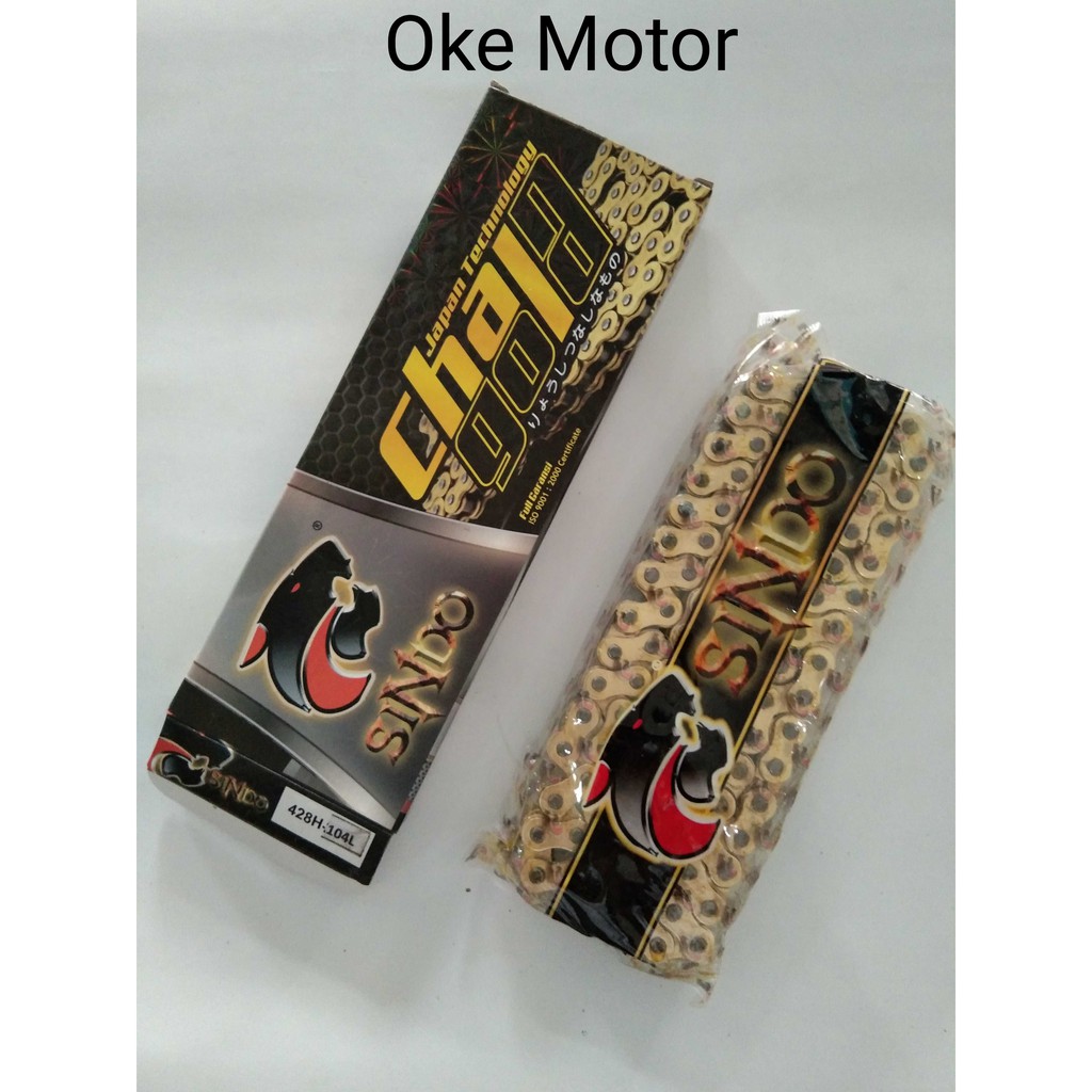 rantai roda motor supra/jupiter z ukuran 428h panjang 104 warna gold