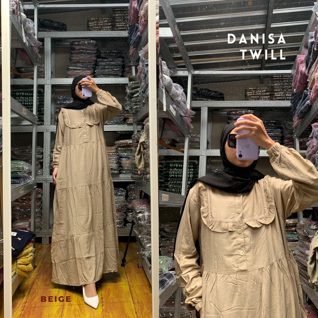 GAMIS BAHAN KATUN TWILL - Danis Dress / Dress Collar Renda Premium Bahan Twill