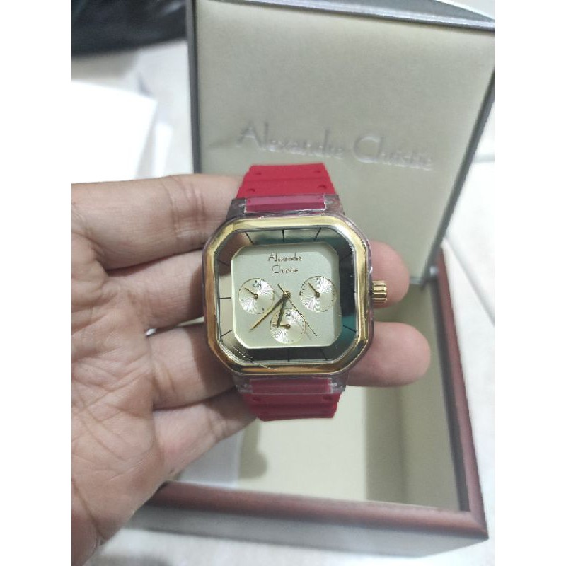 NEW LOOK JAM TANGAN WANITA ALEXANDRE CHRISTIE AC2811 RED RUBBER NEW AC 2811 ORI