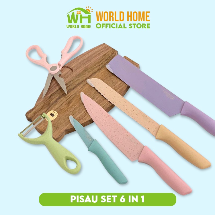 WHI Pisau Set Dapur Anti Lengket Knife Pisau Tajam Isi 6pcs Pisau Buah Pisau Dapur Pisau Serbaguna