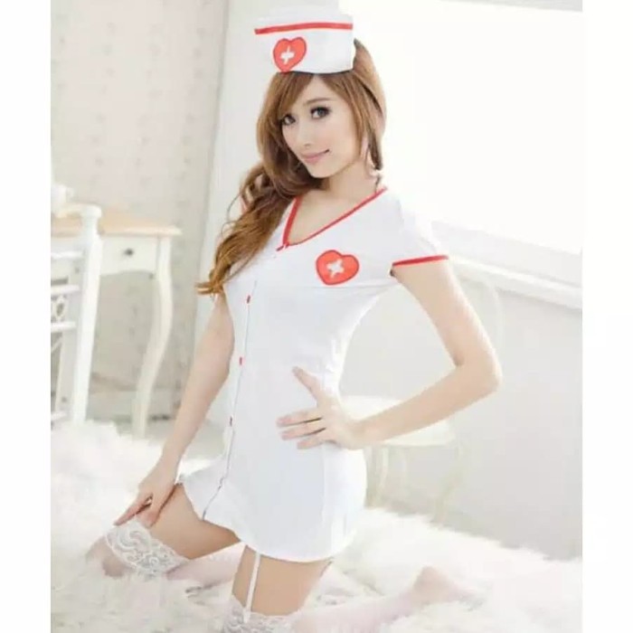 TBI Cosplay Dress Nurse Suster Perawat + Topi Lingerie Baju Tidur Sexy Kostum Suster Kostum Perawat