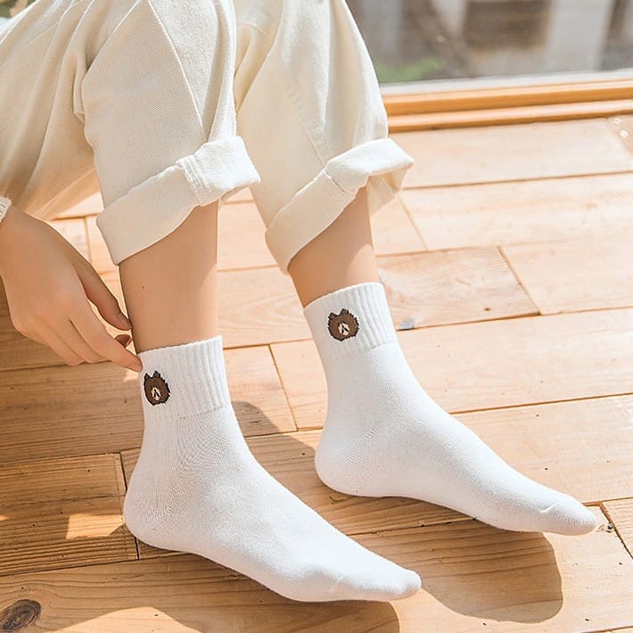 ❀ Chingu ❀ KK012 Kaos Kaki (Tanpa Kemasan) Wanita Panjang Diatas Mata Kaki Motif Bear Beruang Fashion Korea Women Sock Import Murah