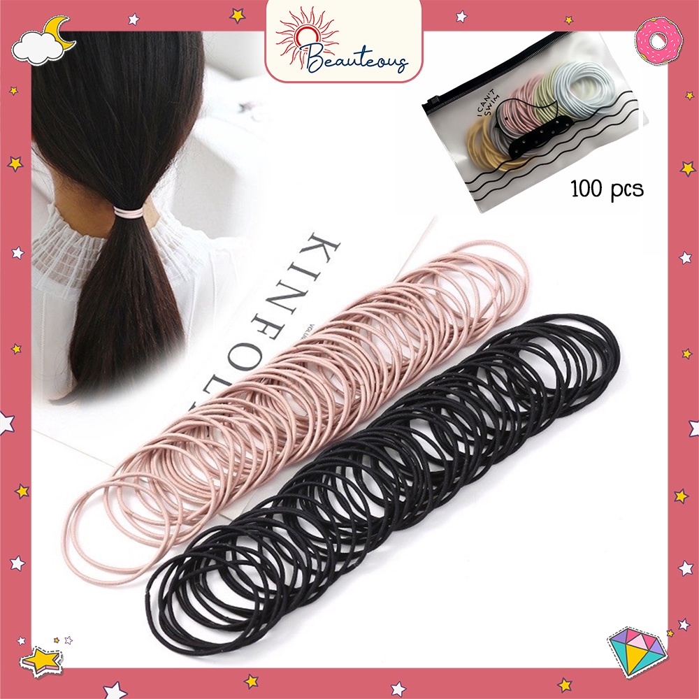 Ikat Rambut Tali Karet Rambut Elastis Warna Warni Free Pouch Scrunchie Korea Cantik