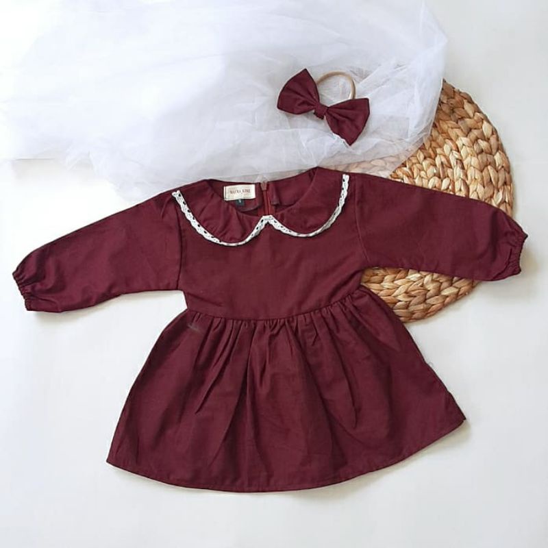 GINGHAM TUNIC DRESS ANAK BAYI BAJU ANAK PEREMPUAN TUNIC BAYI GAMIS ANAK BONNIE DRESS BUTTERNUT-Maroon