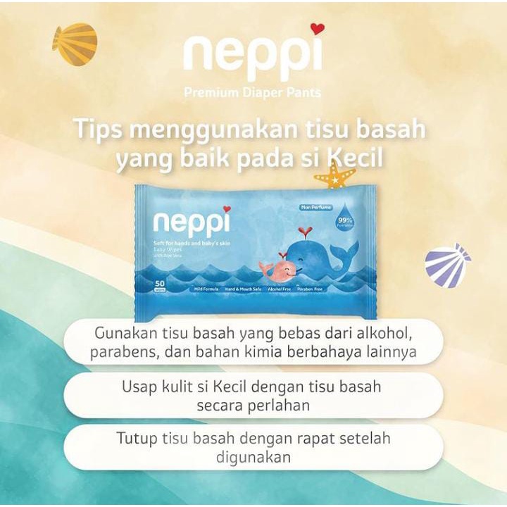 NEPPI baby wipes isi 50 ( BUY 1 GET 1 FREE) / TISSUE BASAH / TISSUE BAYI / paket bundle tisu / tisu bayi parfum / tisu bayi non parfum / non alkohol / murah/ sensitive skin