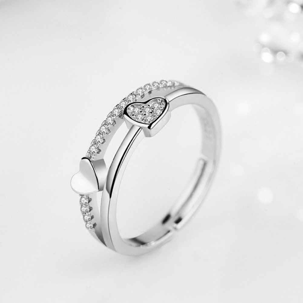 Hu Hu Hu Hu Hu Alat Bantu Pasang Kacamata♡ Cincin Model Terbuka Desain Hati Ganda Aksen Berlian Imitasi Untuk Wanita