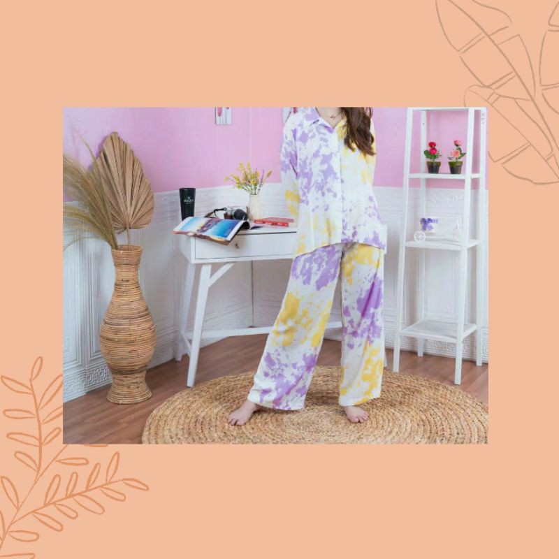 ONE SET TIE DYE LENGAN PANJANG / PIYAMA TIE DYE / PIYAMA WANITA TIE DYE / PIYAMA LENGAN PANJANG