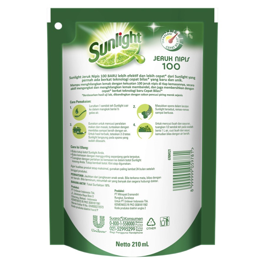 SUN21 - Sunlight Jeruk Nipis Sabun Cuci Piring Reffil Pouch